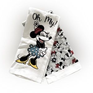 NWOT Disney Minnie Mouse set of kitchen towels in white, black, and red. OS